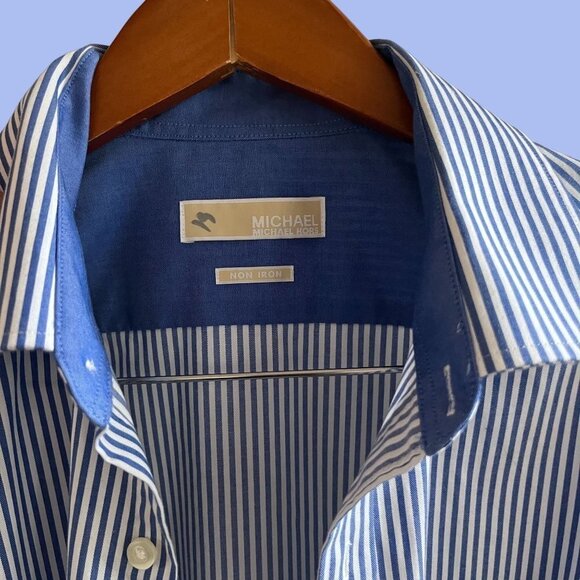Michael Kors Dress Shirt Adult Blue Striped Button Down Non Iron Easy Care - Picture 3 of 10